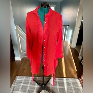 Draper James x Lands End Coral  Button-Down belted Swim Coverup M